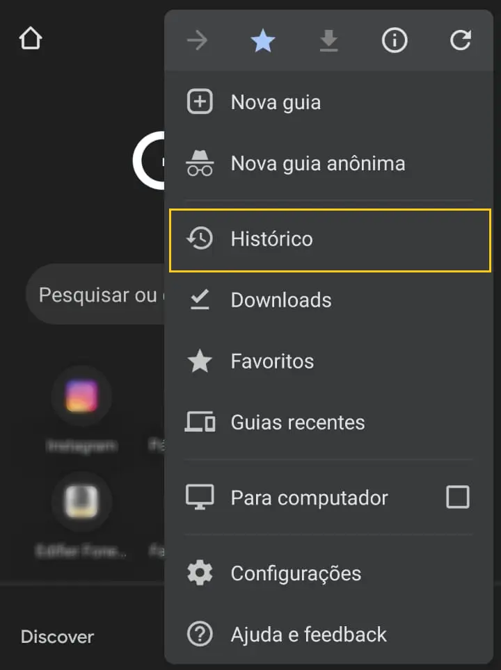 acessando o histórico do google chrome