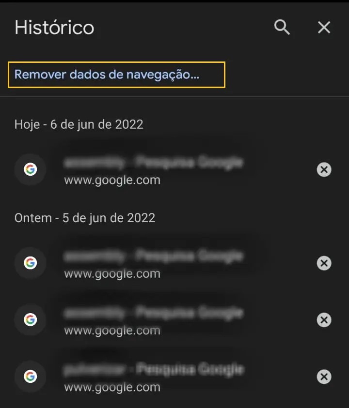 removendo os dados do Chrome