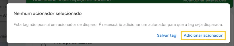 Adicionar o acionador para a tag HTML