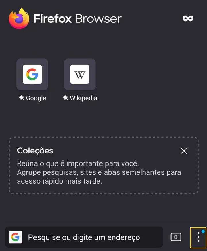 Limpar o cache do navegador firefox android