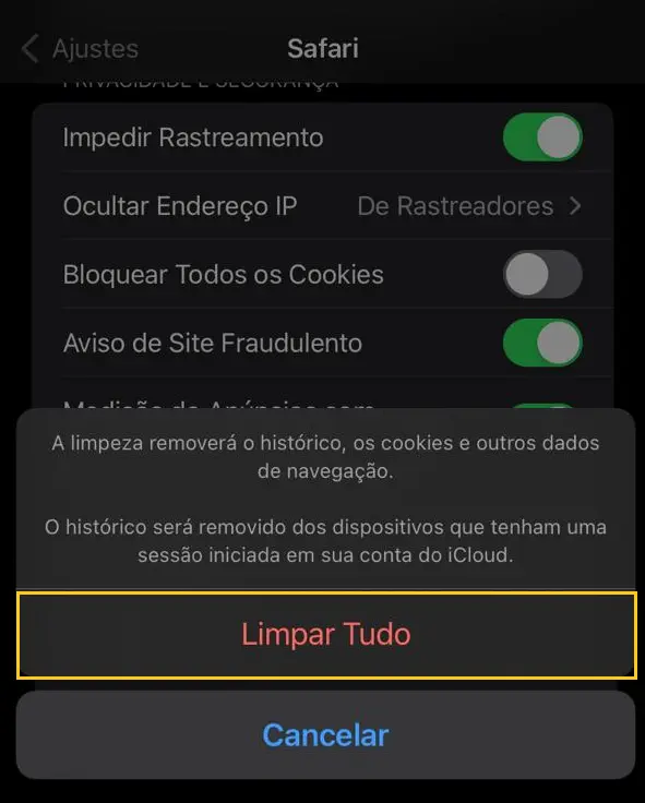 Limpando todos os dados do safari