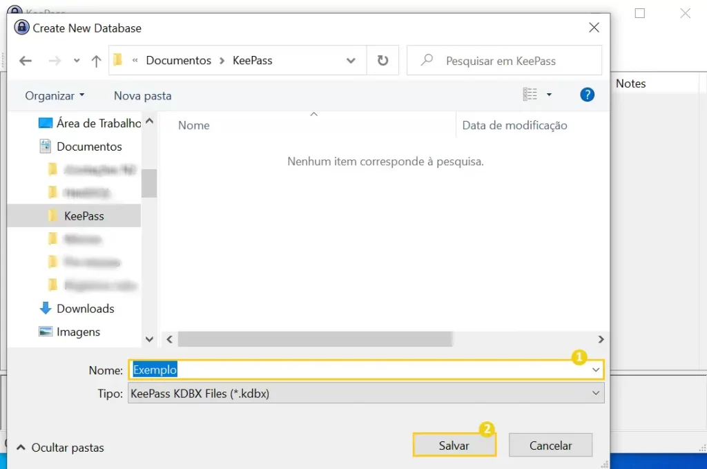 Salvando o banco de dados do KeePass em algum diretório
