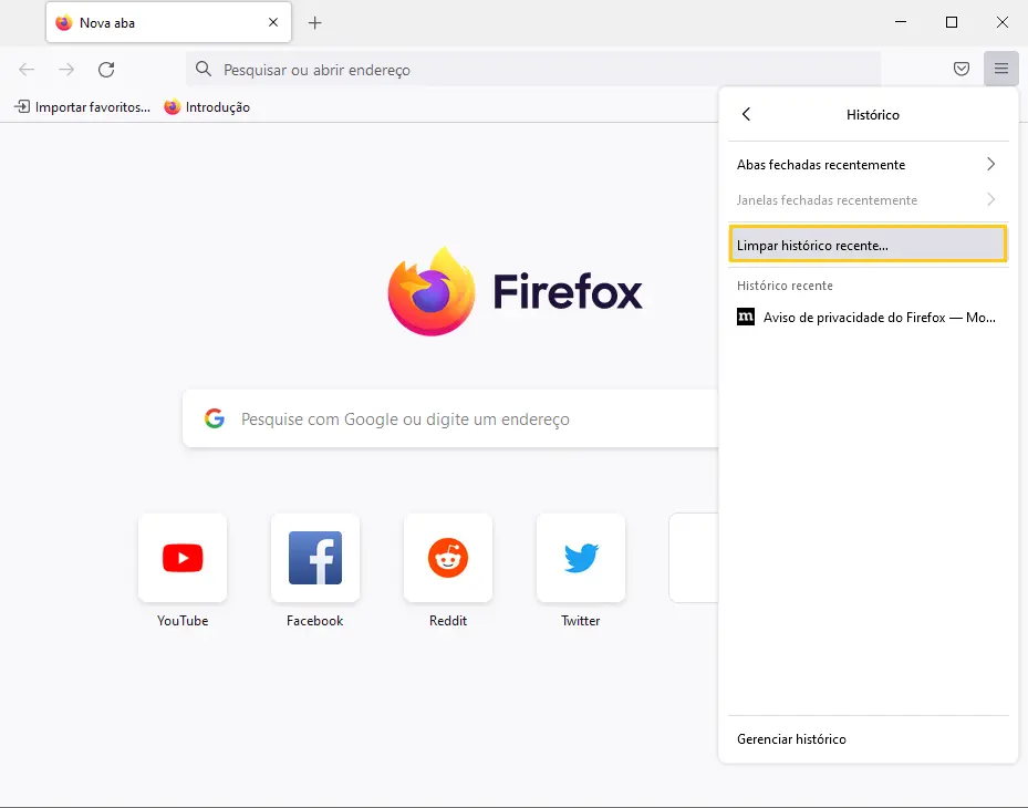 limpando o historico do firefox