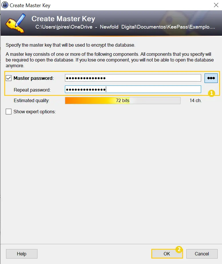 Definindo a senha mestra do KeePass para utilizar