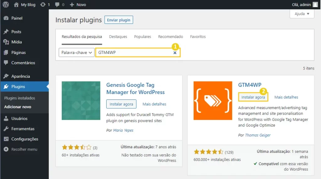 Instalar plugin no WordPress GMT4WP