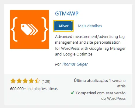 Ativar o plugin GTM4WP