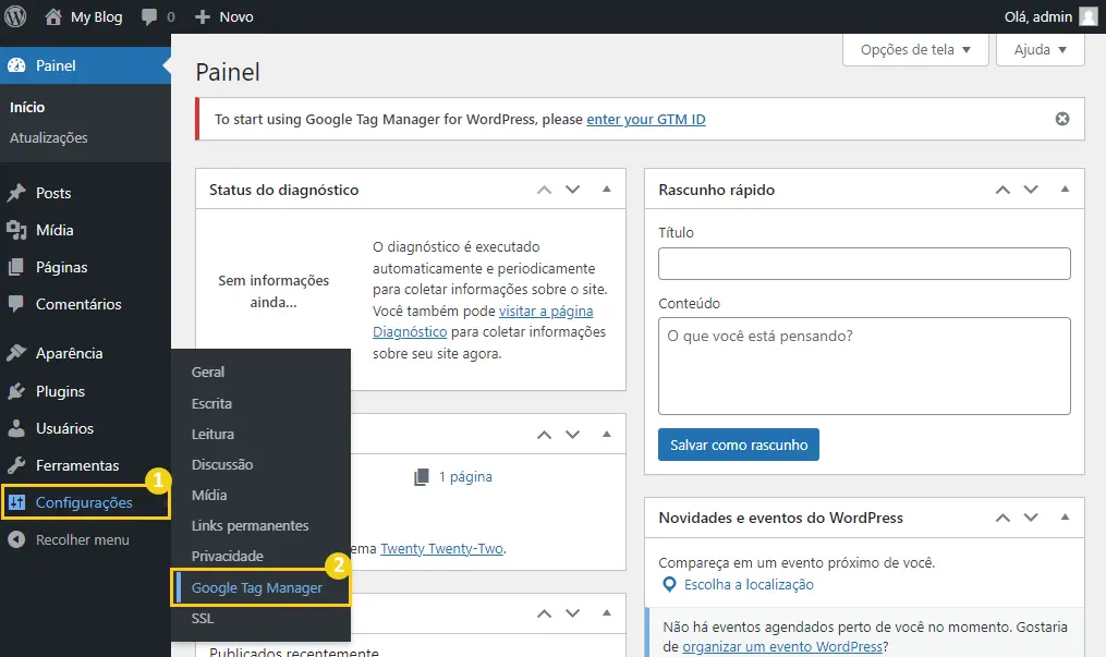 Acessando as Configurações > Google Tag Manager