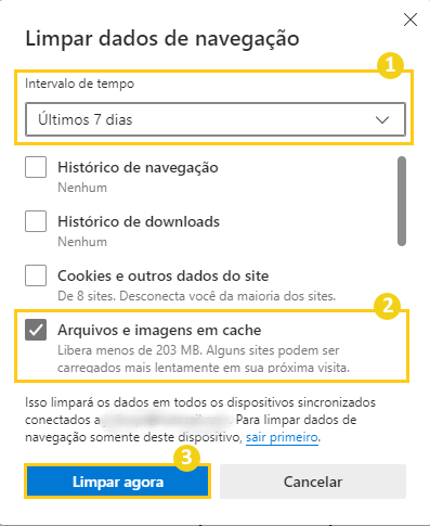 Limpando o cache do navegador Edge