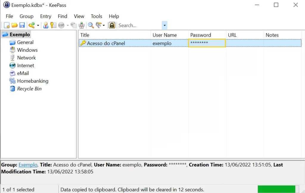 Copiando a senha do KeePass