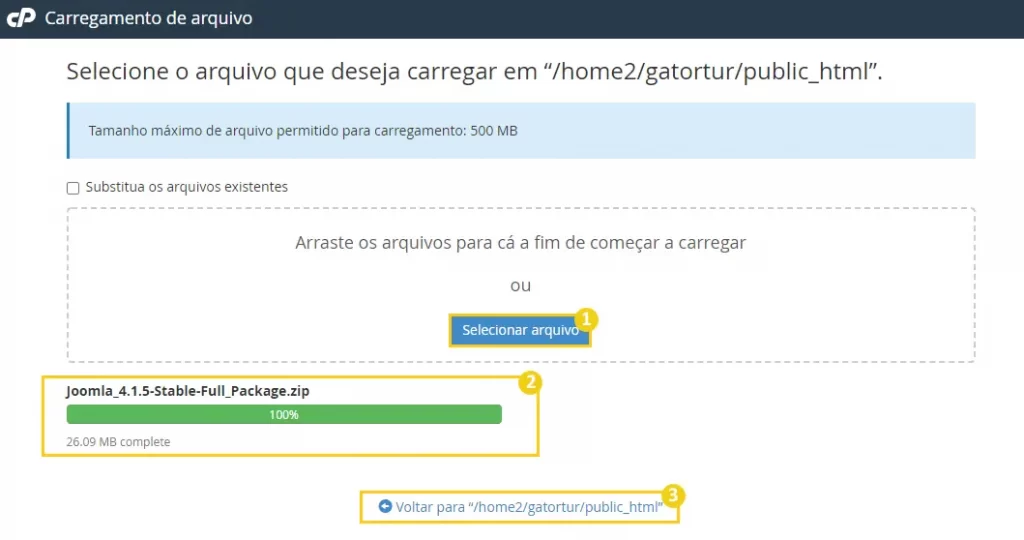 Importar o instalador do Joomla