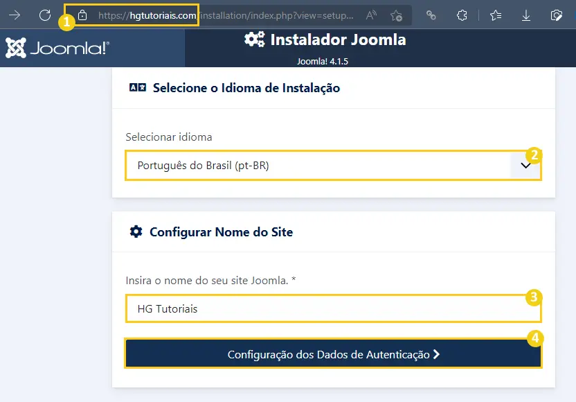 Abrindo o instalador do Joomla