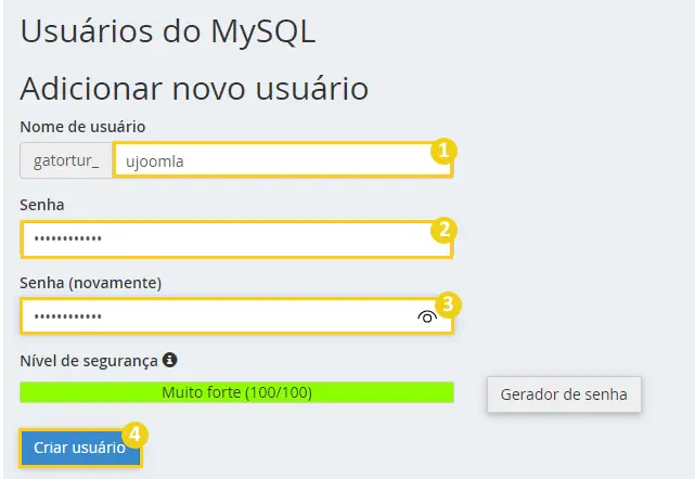 criando usuário do banco de dados