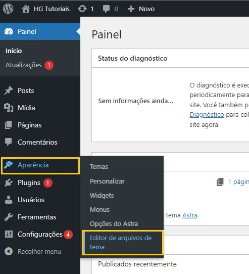 acessando o editor de tema do WordPress