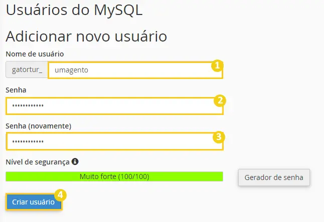 criando um usuário do banco de dados