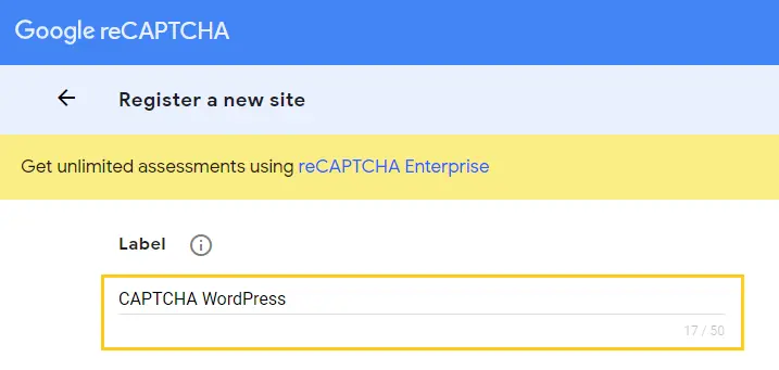 Definindo a label do Google reCAPTCHA