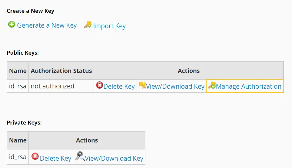 Autorizando a utilização da chave SSH no WHM