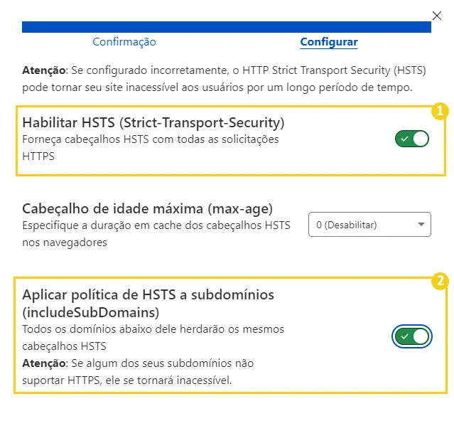 Ajustando configurações de HSTS na Cloudflare