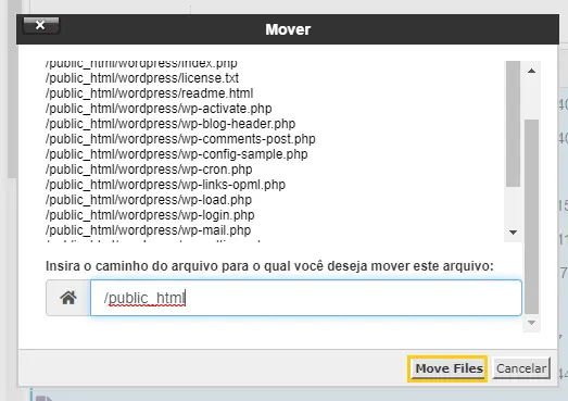 Movendo arquivos pelo cPanel