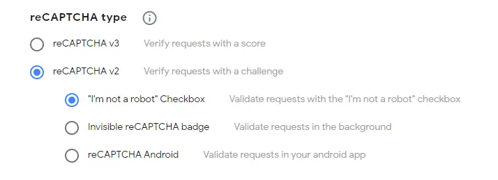 Selecionando o tipo de reCAPTCHA