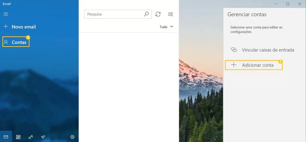 Adicionar conta para configurar webmail titan windows