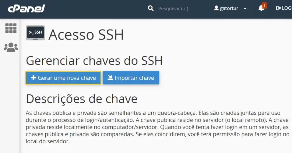 Gerar uma chave SSH no cPanel