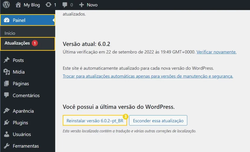 Restaurar um site WordPress através do painel de administrador