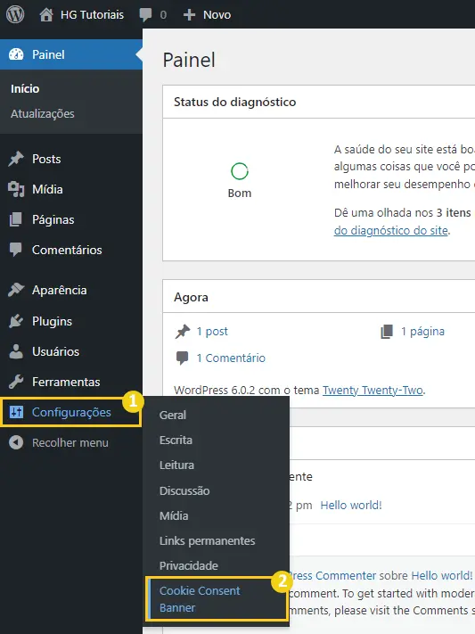 Configurações aviso cookies wordpress