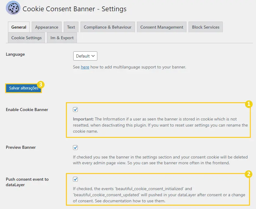 Configurando o aviso cookies wordpress