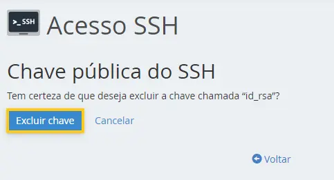 Excluindo chave SSH no cPanel