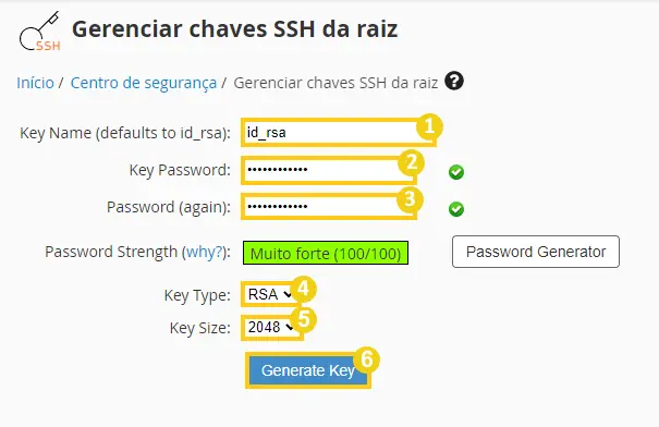 Criando uma chave SSH no WHM