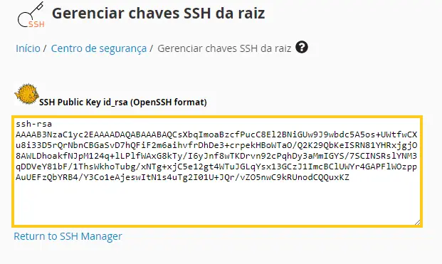 Visualizando uma chave SSH no WHM