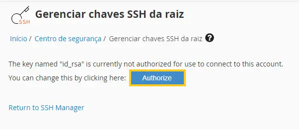 Autorizando a chave SSH no WHM