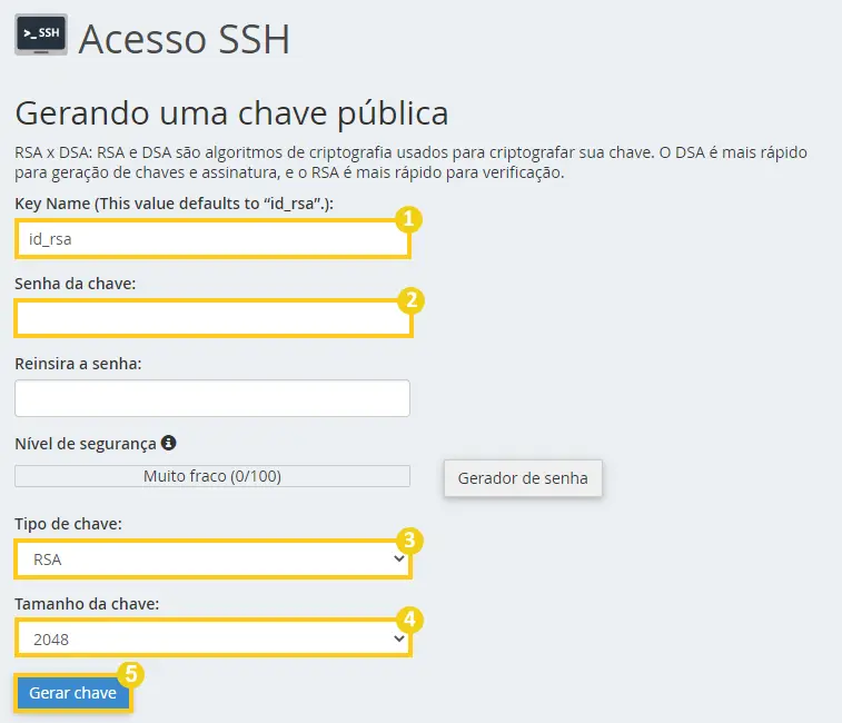 Gerando chave SSH cPanel