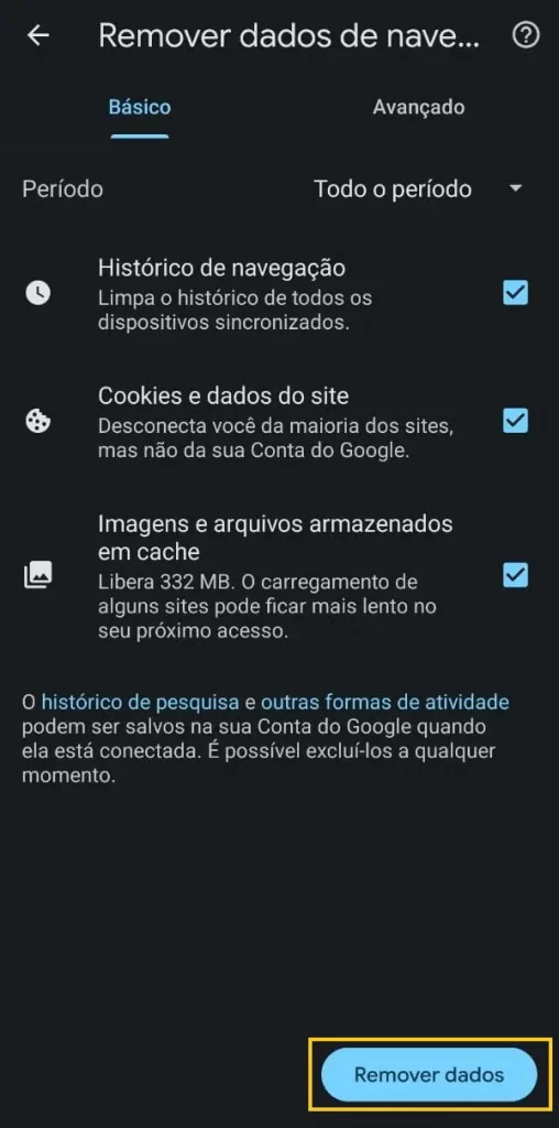 Apagar histórico Google Chrome