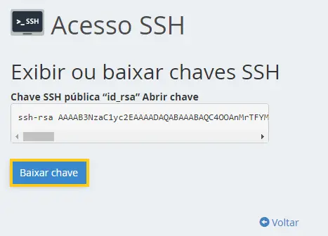 Baixar chave SSH no cPanel