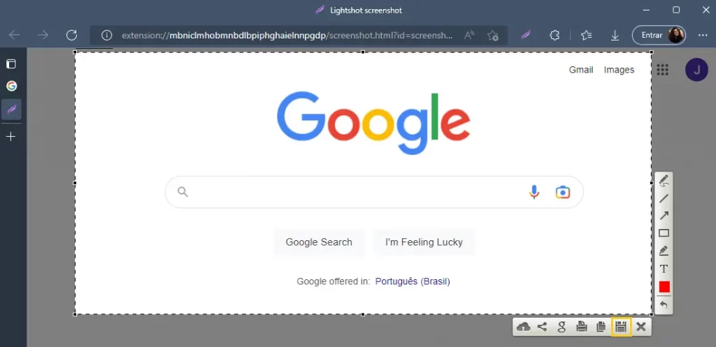 Salvar captura de tela com o Lightshot