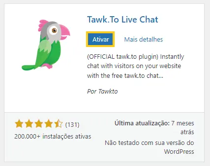 ativar plugin  Tawk to