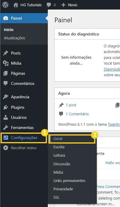 WordPress Configurações > Geral