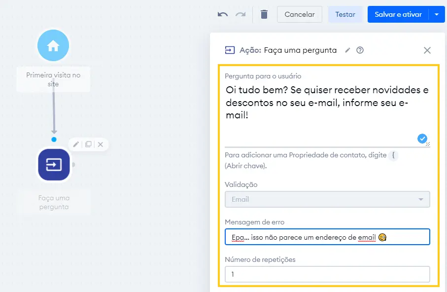 Configurando as opções de personalização do chat bot