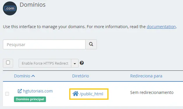 Acessar o diretório do domínio do WordPress no cPanel