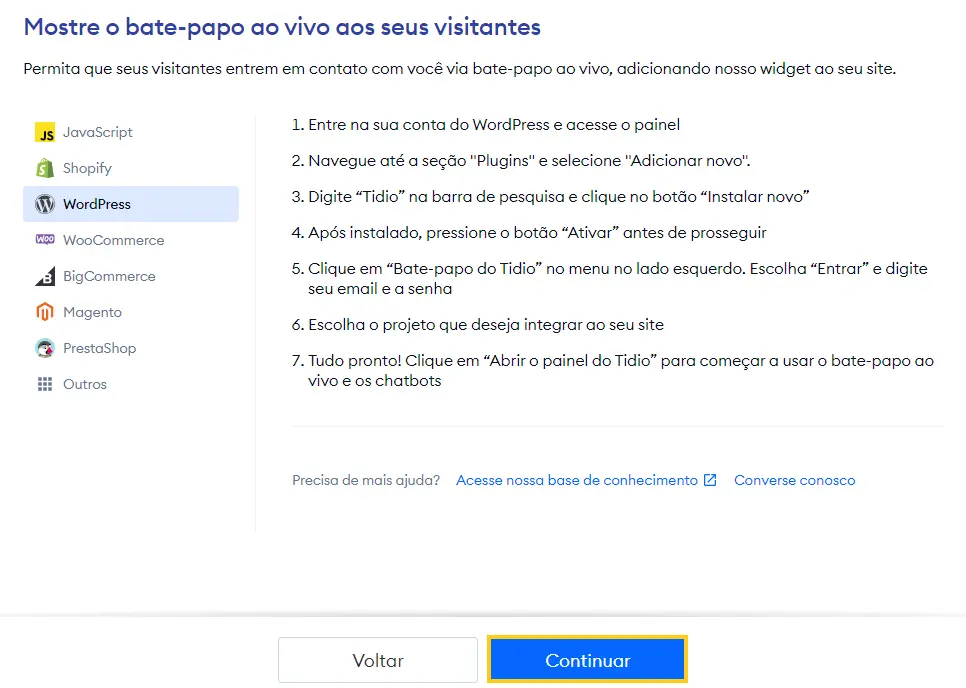 Configurar o Chat Bot no WordPress