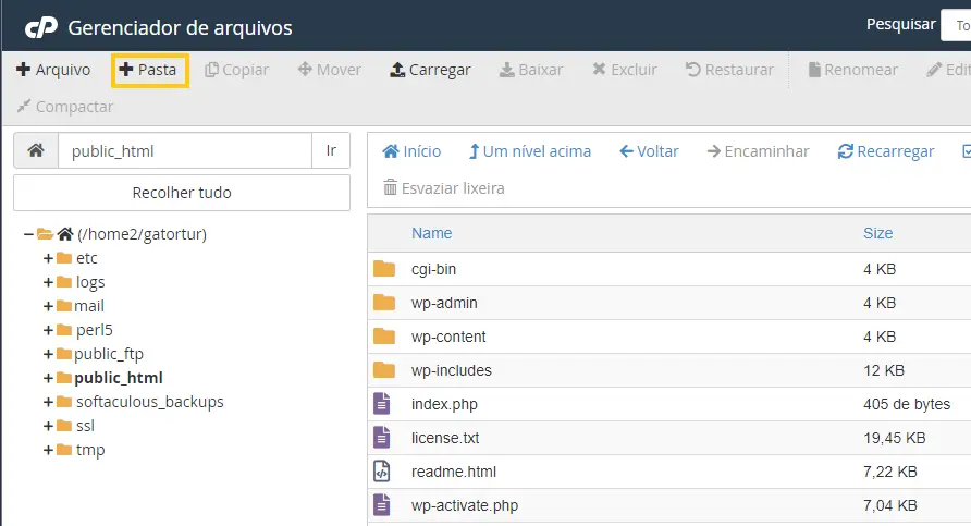 Criar um novo diretório no cPanel