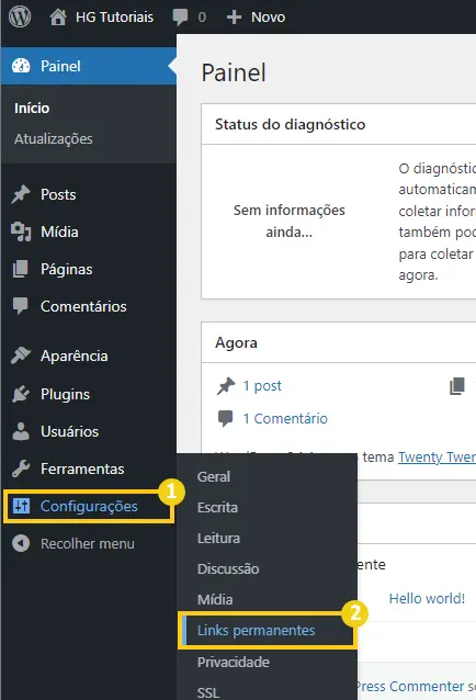 Configurações > Links Permanentes