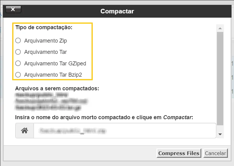 Tipos de compactação suportadas pelo cPanel