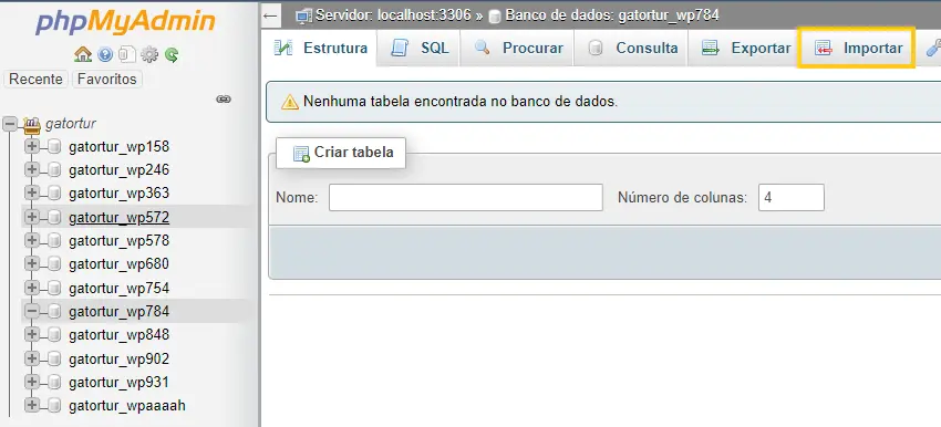 Importar no PHPMyAdmin