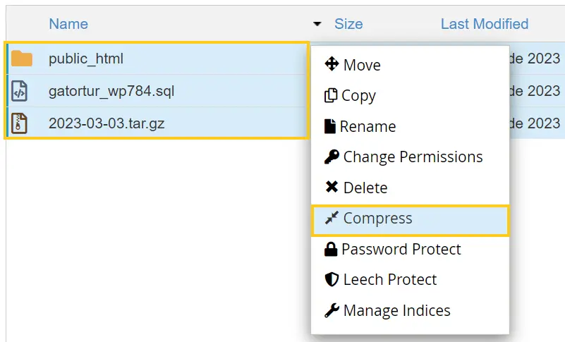 Comprimir arquivos no cPanel