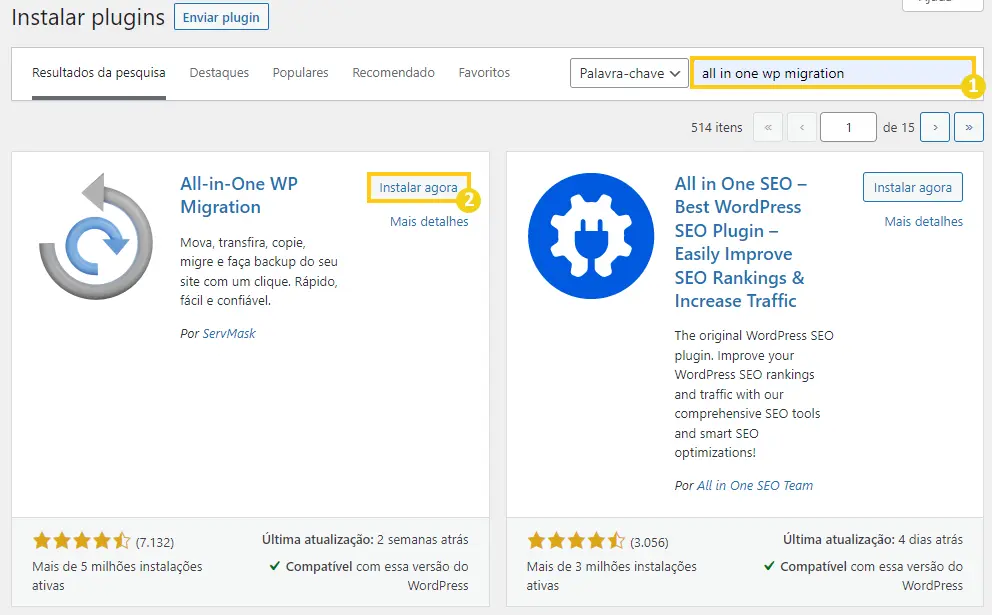 Instalar plugin All-in-One WP Migration