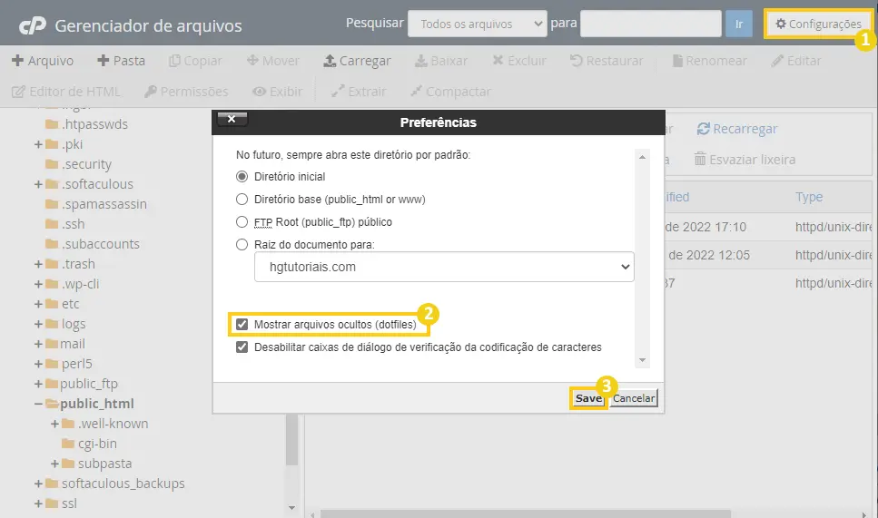 Habilitar visualização de arquivos ocultos no cPanel