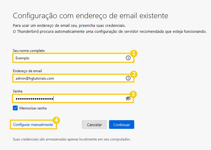 Configuração com endereço de e-mail existente