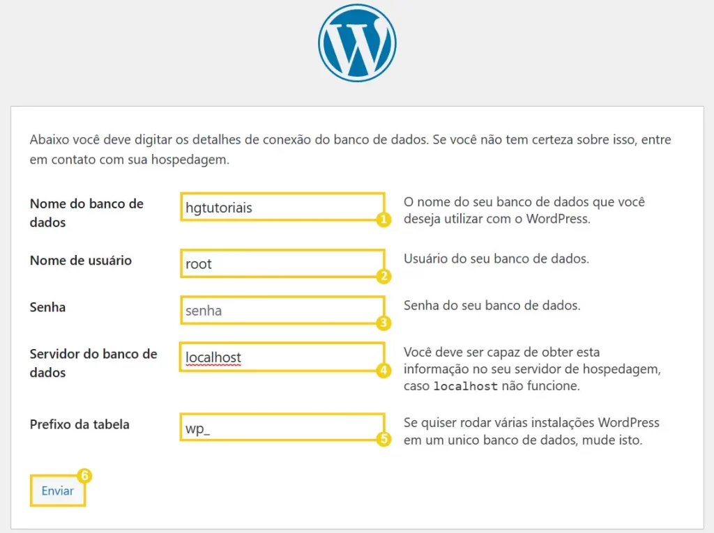 Dados do banco de dados do WordPress